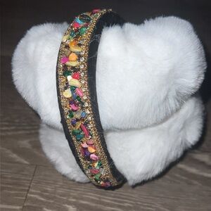 Winter Warm Soft Fuzzy Bejeweled Earmuffs – White | Brand New